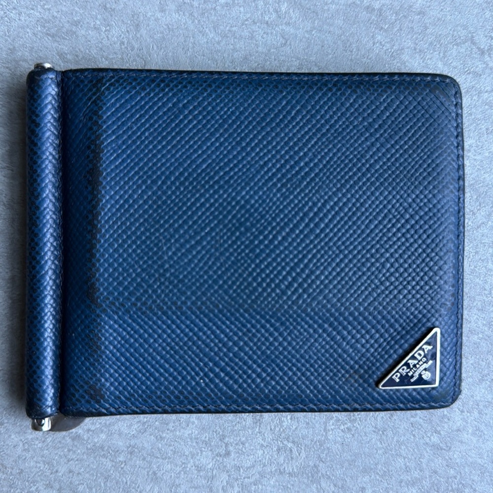 Prada Saffiano Money Clip Bifold Wallet Black